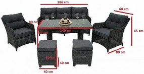 Zestaw rattanowy PAOLA antracyt (poduszki GRATIS)