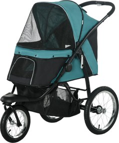 PawHut Wózek dla psów, składany, z osłoną przeciwsłoneczną, oknami z siatką, koszem na zakupy, ciemnozielony, 111 x 58 x 107 cm