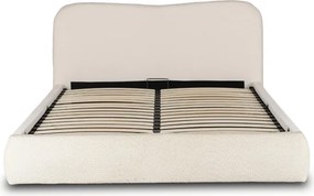 Łóżko Tapicerowane 160x200 cm BRISTOL ze Stelażem i Pojemnikiem Dwuosobowe Boucle Kremowe