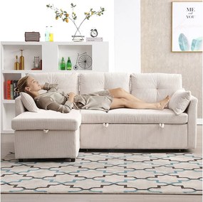 Sofa rozkładana 3-osobowa - 206 x 130 x 88 cm - sofa modułowa - ze schowkiem - aksamitna - beżowa