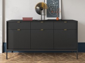 Ryflowana komoda do salonu KSZ154 czarna z czarnymi nóżkami
