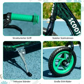 AIYAPLAY hulajnoga dziecięca, regulowana hulajnoga dla dzieci, z hamulcem, podpórką, 2 koła, stal, zielony