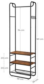 Ściana do przedpokoju TAYLOR z szafką na buty 181x58 cm, rustykalny brązowy