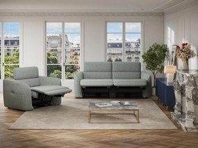 Kanapa 3-osobowa i fotel z elektryczną funkcją relax i szarą melanżową tapicerką - OZARTO
