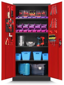 Warsztatowo-narzędziowa szafa metalowa BRUNO, 920 x 1850 x 500 mm, antracytowo-czerwona