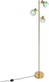 Lampa podłogowa art deco złota z zielonym szkłem 3-światła - Vidro