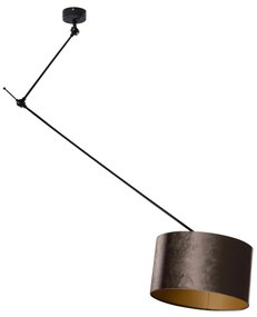 Lampa wisząca Czarna z brązowym aksamitnym kloszem 35 cm - Blitz klasyczny/Antyczny Oswietlenie wewnetrzne