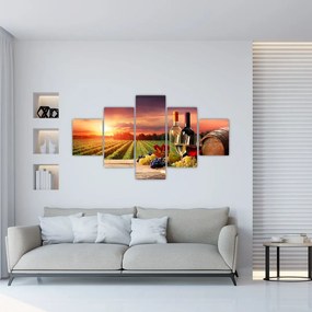 Obraz winnicy z winem (125x70 cm)