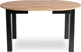 Zestaw Stół Okrągły Rozkładany HARRY 102-142 cm Dąb Craft/Czarny i 6 Krzeseł PERU Beżowych Welurowych Nowoczesnych