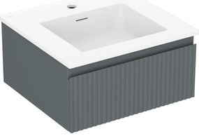 Mexen Rivel szafka łazienkowa 50 cm z umywalką Otis, 1 szuflada, ryflowana , grafit mat/biała mat - 91A20-05023-1-BF66-W18M01