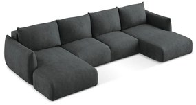 Ciemnoszary rozkładany narożnik z tkaniny szenilowej (w kształcie litery U) Leila – Makamii