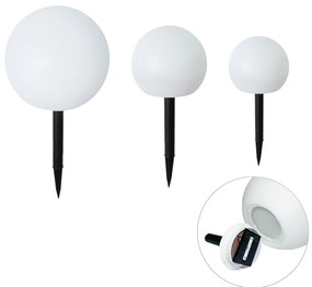 Zestaw 3 białych lamp podłogowych zewnętrznych z wbudowanymi diodami LED solarnymi IP44 - Ludger