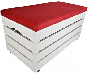 Pufa kufer skrzynia z kółkami drewniana sosnowa siedzisko 80cm malowana biała