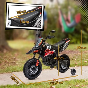 AIYAPLAY Elektryczny motocykl dziecięcy 12 V z 2 silnikami, kółka podporowe, amortyzator, koła 33,5 cm, muzyka, USB | Aosom PL