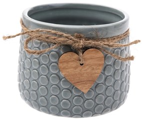 Ceramiczna osłonka na doniczkę Heart, szary, 8 x 11 cm