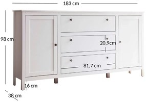 Komoda Dwudrzwiowa z Szufladami AZURA 183 cm do Salonu Sypialni Biała Skandynawska Nowoczesna