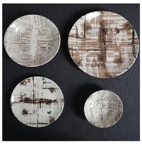 Zestaw obiadowy 24‑częściowy, brązowo‑biały, porcelana