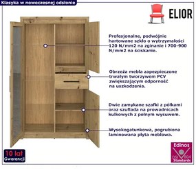 Przeszklona witryna z szufladą dąb artisan - Basani 13X