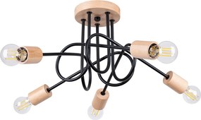 Żyrandol Minimalistyczny Ember, Stal/Drewno - 5 Źródło - L.15 X H.26 Cm - Czarny/Naturalne Drewno