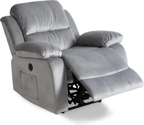 Fotel Masujący ARON Elektryczny Rozkładany z Podnóżkiem Szary Welurowy Nowoczesny