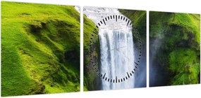 Obraz - Wodospad Skogafoss (z zegarem) (90x30 cm)
