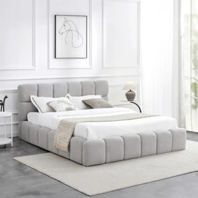 Łóżko Tapicerowane 160x200 cm MURCJA ze Stelażem i Pojemnikiem Dwuosobowe Boucle Szare