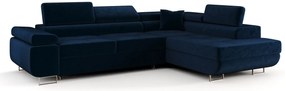 Granatowy narożnik welurowy z funkcją spania L8-P70