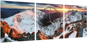 Obraz - Zimowa panorama górska (z zegarem) (90x30 cm)
