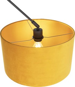 Lampa wisząca czarna z abażurem welurowym ochrowym ze złotym 35 cm - Blitz
