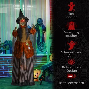 HOMCOM Wiedźma z Miksturą, Dekoracja Halloween, Straszne Dźwięki, Czerwone Oczy, Ruchoma, 183 cm