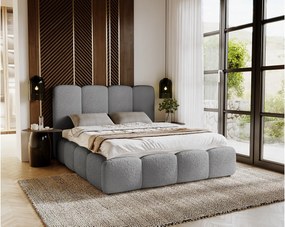 Emporius Merkad Boucle łóżko tapicerowane 160x200 - łóżko z pojemnikiem, gruba pianka, stelaż - elegancki design, tkanina boucle, szary (Anthology 17)