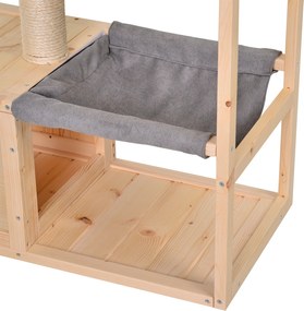 PawHut wielofunkcyjny domek dla kota z drapakiem hamakiem i słupkiem sizalowym drewno jodłowe naturalne | Aosom PL