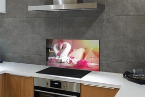 Szklany Panel Łabędzie z Ręczników i Kwiaty