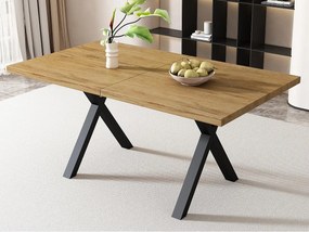 Stół jadalny prostokątny - nogi w kształcie X z kutego żelaza - Naturalny