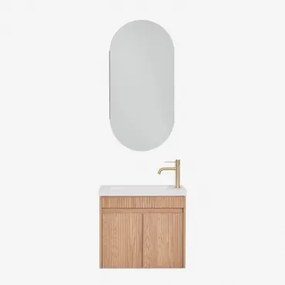 Zestaw Wiszących Mebli Łazienkowych Zintegrowany Z Umywalką Narek Owalny Ze Schowkiem 45x90 Cm Abner & Popielaty Brąz & Szczotkowane Złoto ↑20 Cm Z Za