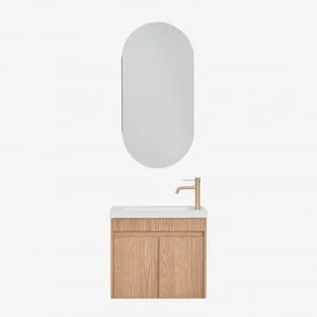Zestaw Wiszących Mebli Łazienkowych Zintegrowany Z Umywalką Narek Popielaty Brąz & Owalny Ze Schowkiem 45x90 Cm - Sklum