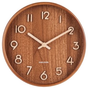 Brązowy zegar ścienny z drewna lipy Karlsson Pure Small, ø 22 cm