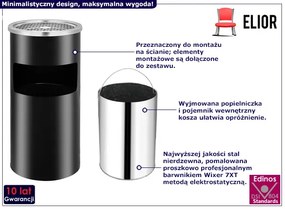 Czarny ścienny kosz na śmieci z popielniczką T7-R82