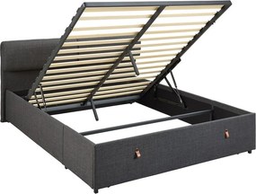 Ciemnoszare tapicerowane łóżko dwuosobowe ze schowkiem i stelażem 160x200 cm Calvi – Actona