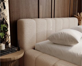 Emporius Bolonia łóżko 160x200 cm - łóżko tapicerowane 160x200 w nowoczesnym stylu - pojemnik, stelaż, gruba pianka, tkanina boucle, beżowy (Anthology 3)