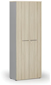 Szafa biurowa z drzwiami PRIMO GRAY, 2128 x 800 x 420 mm, szary/dąb naturalny