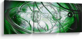 Zielony abstrakcyjny obraz (z zegarem) (90x30 cm)