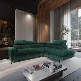 Masseno Narożnik VELISS z funkcją spania i pojemnikiem na pościel Rozkładana sofa do Salonu - Butelkowa zieleń, TILIA 39