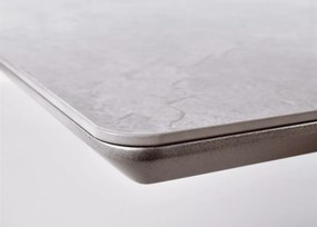 Stół Valentinko 160-220 cm – rozkładany, prostokątny z blatem ceramicznym i MDF lakierowanym w jasnym popielu złote wstawki