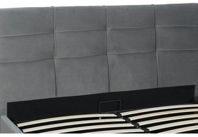 Łóżko Tapicerowane 160x200 cm ze Stelażem i Pojemnikiem Dwuosobowe TINGA Welurowe Szare