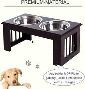 PawHut® Stojak na Miski dla Psa Kota Podwyższony 2 Miski Stal Szlachetna Płyta MDF Kawowy | Aosom.pl