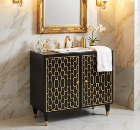 Czarna drewniana szafka stojąca pod umywalkę retro A3-M11