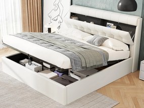 Łóżko 180x200 cm - z ekoskóry - wezgłowie z miejscem do przechowywania - Białe