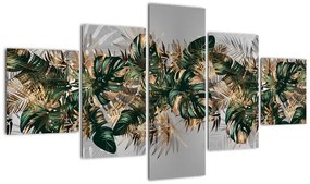 Obraz - Złoto - zielone tropikalne liście (125x70 cm)