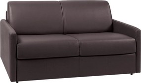 Kanapa 2-osobowa rozkładana typu express z brązowej ekoskóry z siedziskiem z pianki z pamięcią kształtu - Powierzchnia spania 120 cm - Materac 22 cm z siedziskiem z pianki z pamięcią kształtu CALIFE